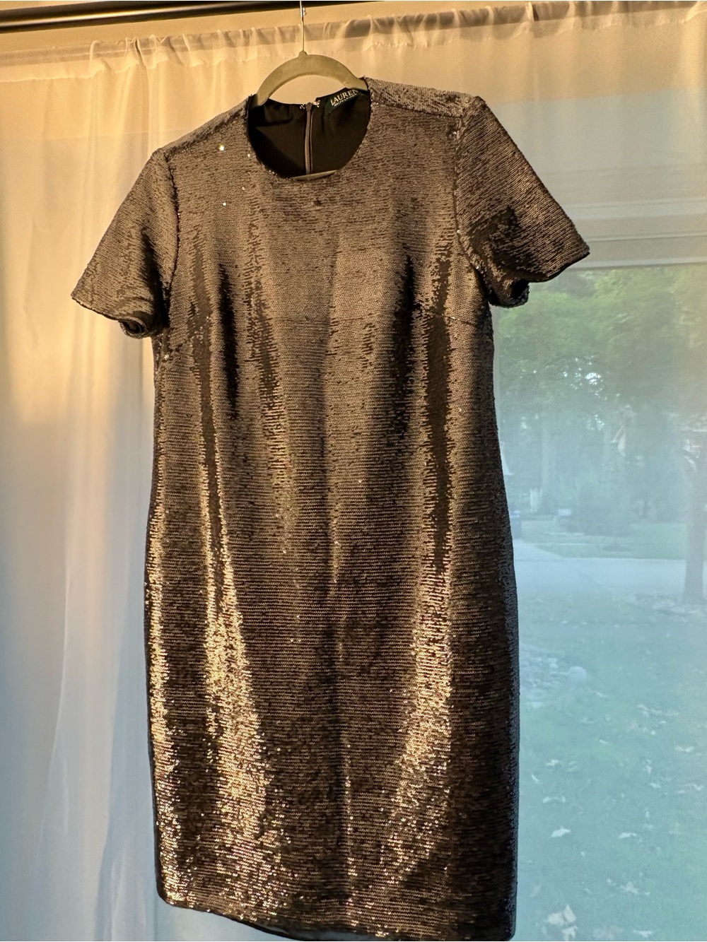 Short Sequin Shift Dress in Metallic Gray by Lauren by Ralph Lauren